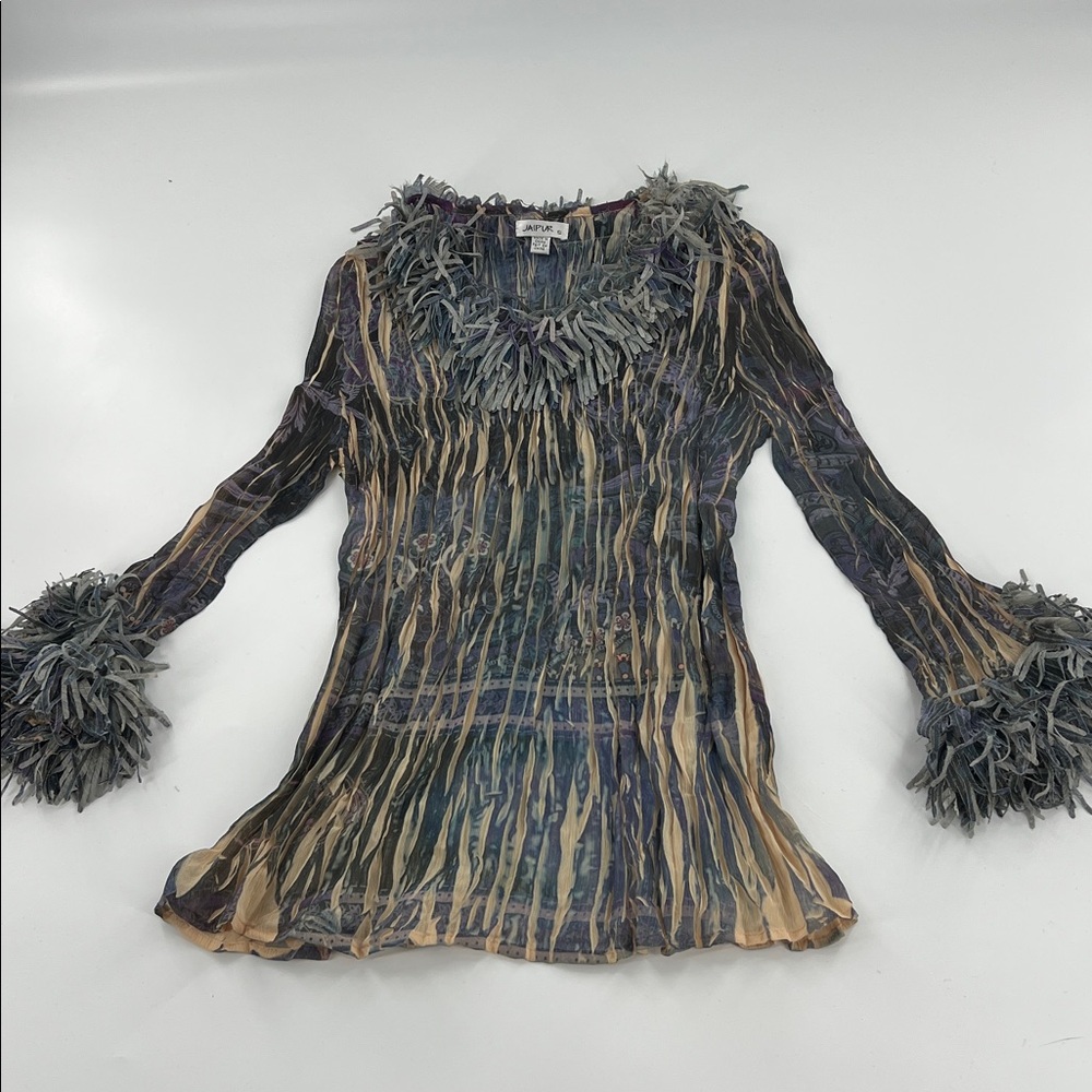 Vintage Y2K ruffle v neck Blue‎ stretch Women's Top - Picture 3 of 9